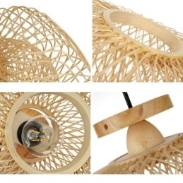 Retro Dobbeltlags Taklampe Håndvevd Bambus Lampeskjerm Taklampe