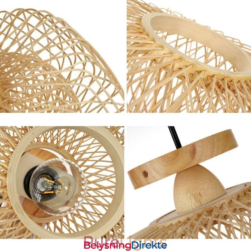 Retro Dobbeltlags Taklampe Håndvevd Bambus Lampeskjerm Taklampe