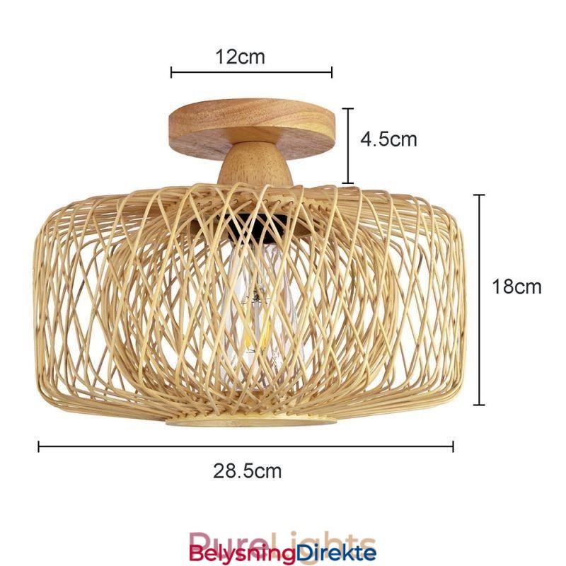 Retro Dobbeltlags Taklampe Håndvevd Bambus Lampeskjerm Taklampe