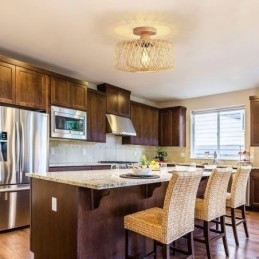 Retro Dobbeltlags Taklampe Håndvevd Bambus Lampeskjerm Taklampe