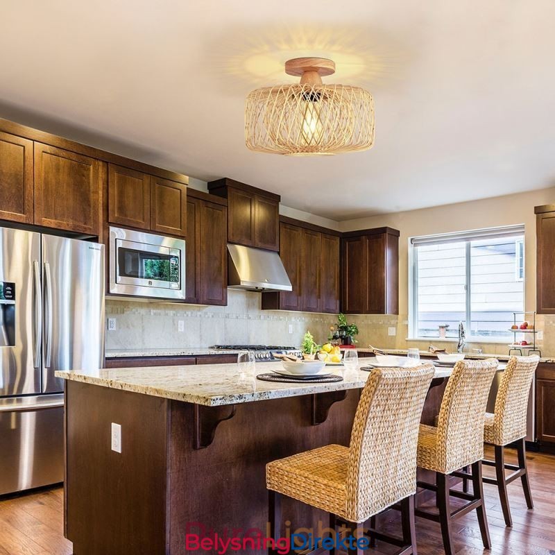 Retro Dobbeltlags Taklampe Håndvevd Bambus Lampeskjerm Taklampe