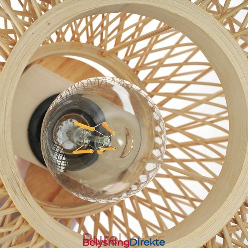 Retro Dobbeltlags Taklampe Håndvevd Bambus Lampeskjerm Taklampe