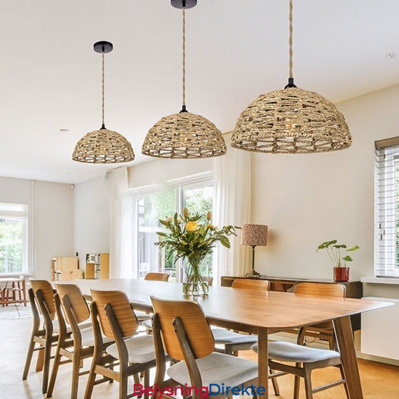 Landlig Retro Pendellampe Håndvevd Papirsnor Lampeskjerm 30 Cm