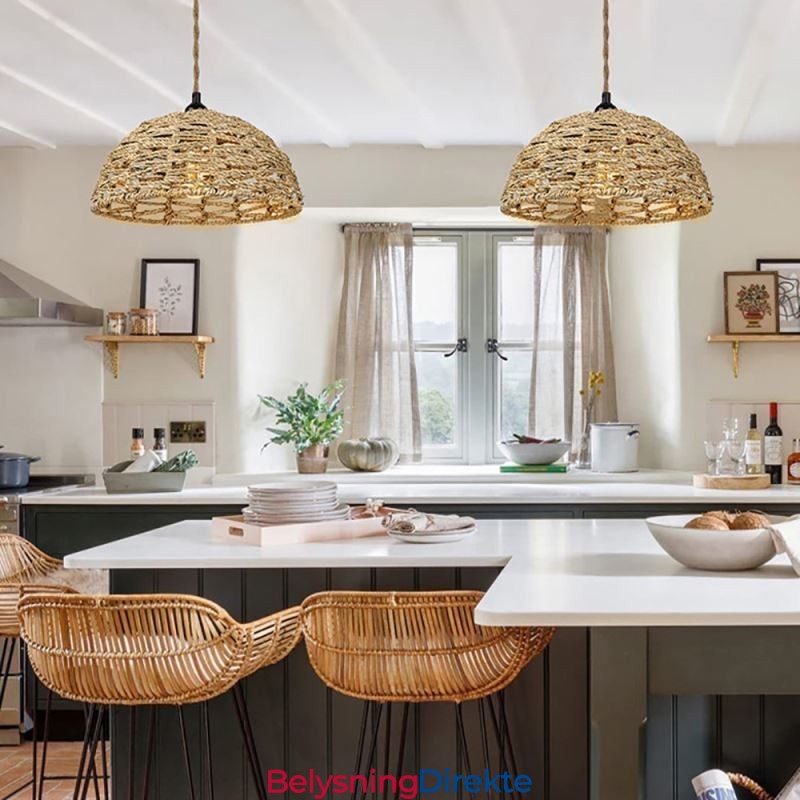 Landlig Retro Pendellampe Håndvevd Papirsnor Lampeskjerm 30 Cm