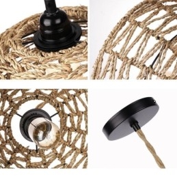 Landlig Retro Pendellampe Håndvevd Papirsnor Lampeskjerm 30 Cm