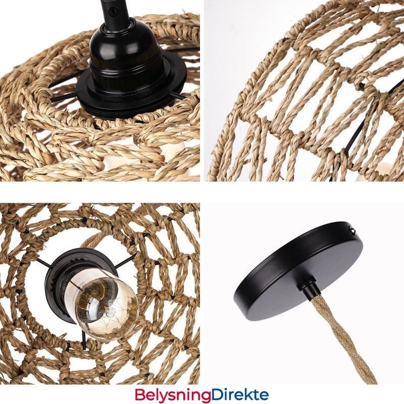 Landlig Retro Pendellampe Håndvevd Papirsnor Lampeskjerm 30 Cm