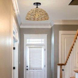 Landlig Retro Pendellampe Håndvevd Papirsnor Lampeskjerm 30 Cm