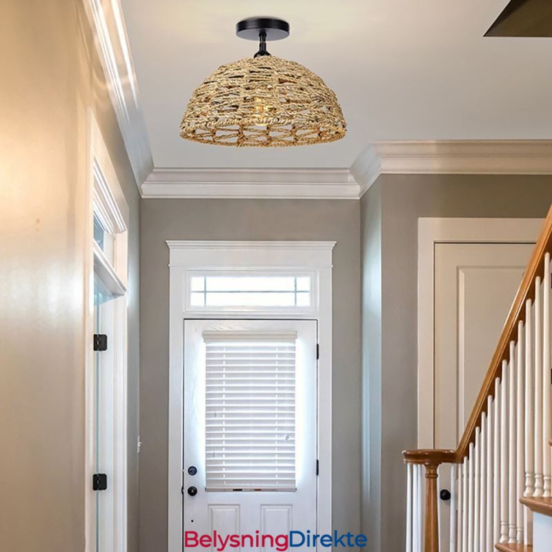 Landlig Retro Pendellampe Håndvevd Papirsnor Lampeskjerm 30 Cm