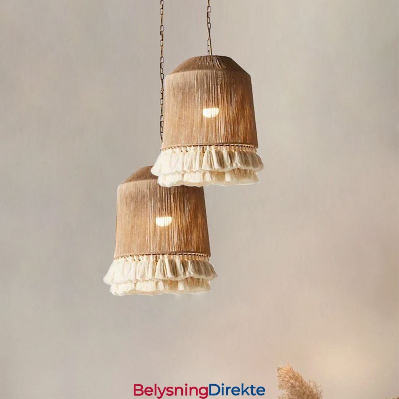 Rustikk Pendellampe I Bohemsk Stil Med Hamptau-Dusktaklampe