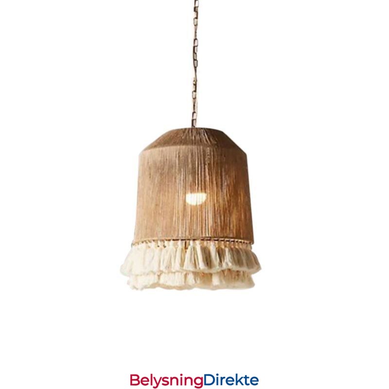 Rustikk Pendellampe I Bohemsk Stil Med Hamptau-Dusktaklampe