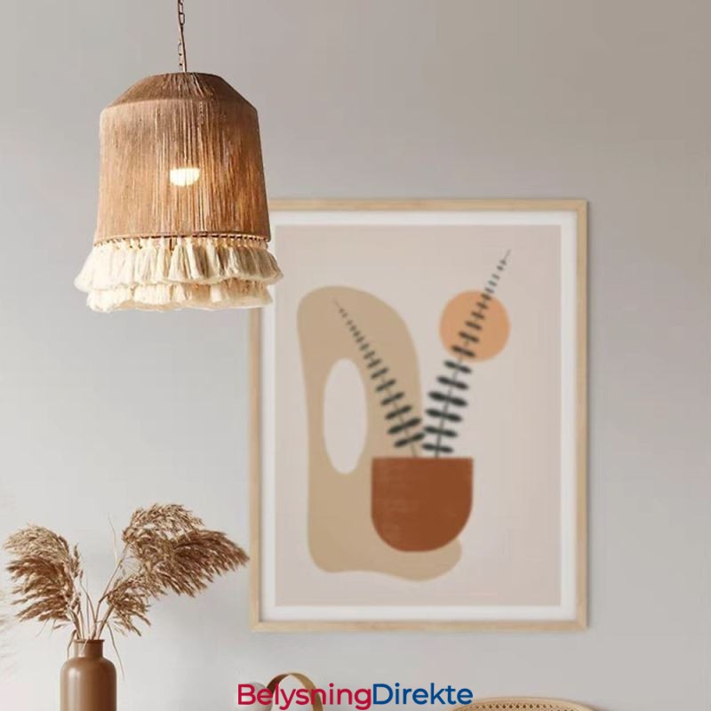 Rustikk Pendellampe I Bohemsk Stil Med Hamptau-Dusktaklampe