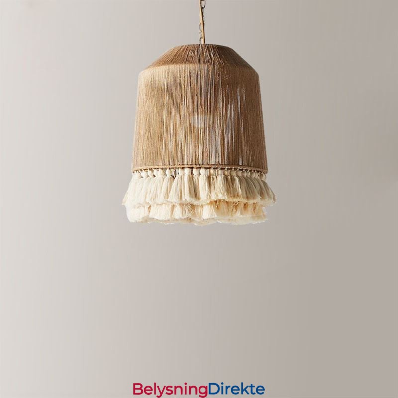 Rustikk Pendellampe I Bohemsk Stil Med Hamptau-Dusktaklampe