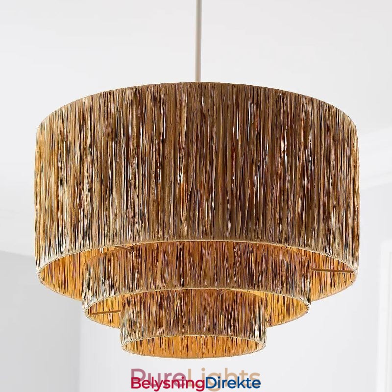 Landlig Retro Pendellampe Med Flere Lag I Papirsnor Og Lampeskjerm I Tak