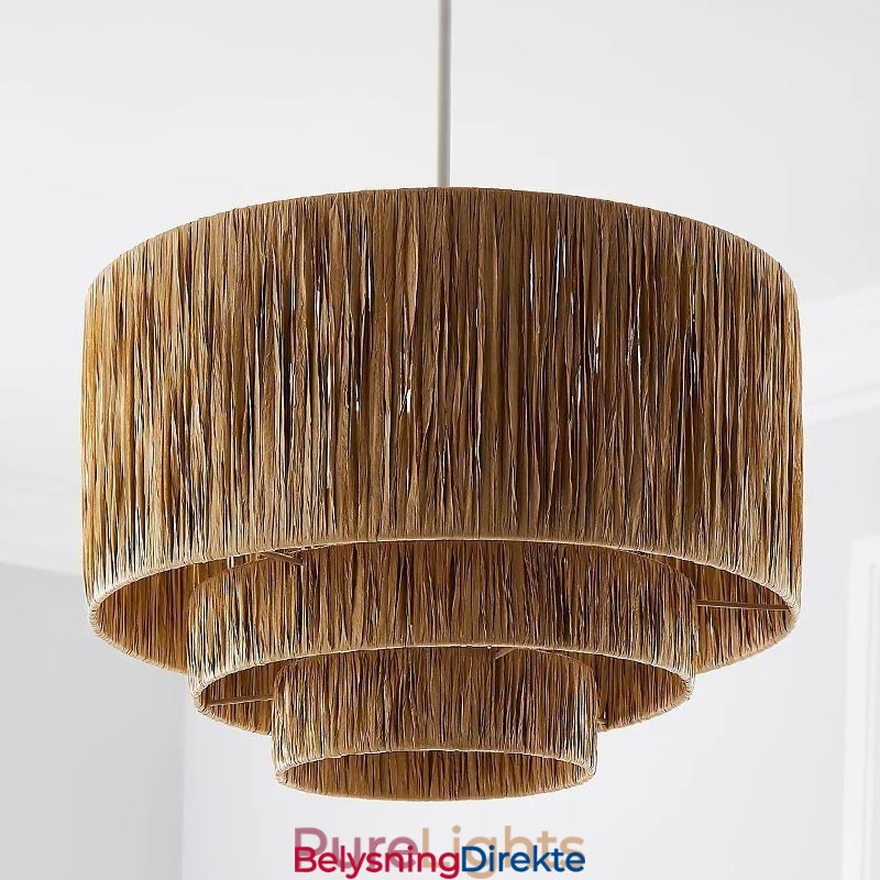 Landlig Retro Pendellampe Med Flere Lag I Papirsnor Og Lampeskjerm I Tak