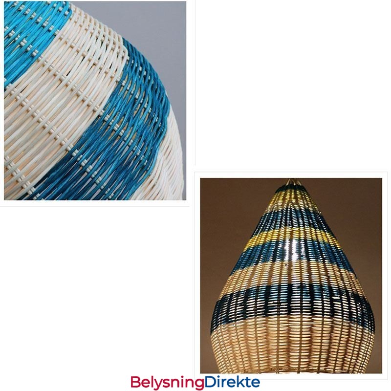 Bambus- Og Rottingpendellampe Med Striper, Håndvevd Intervallskjerm, Taklampe