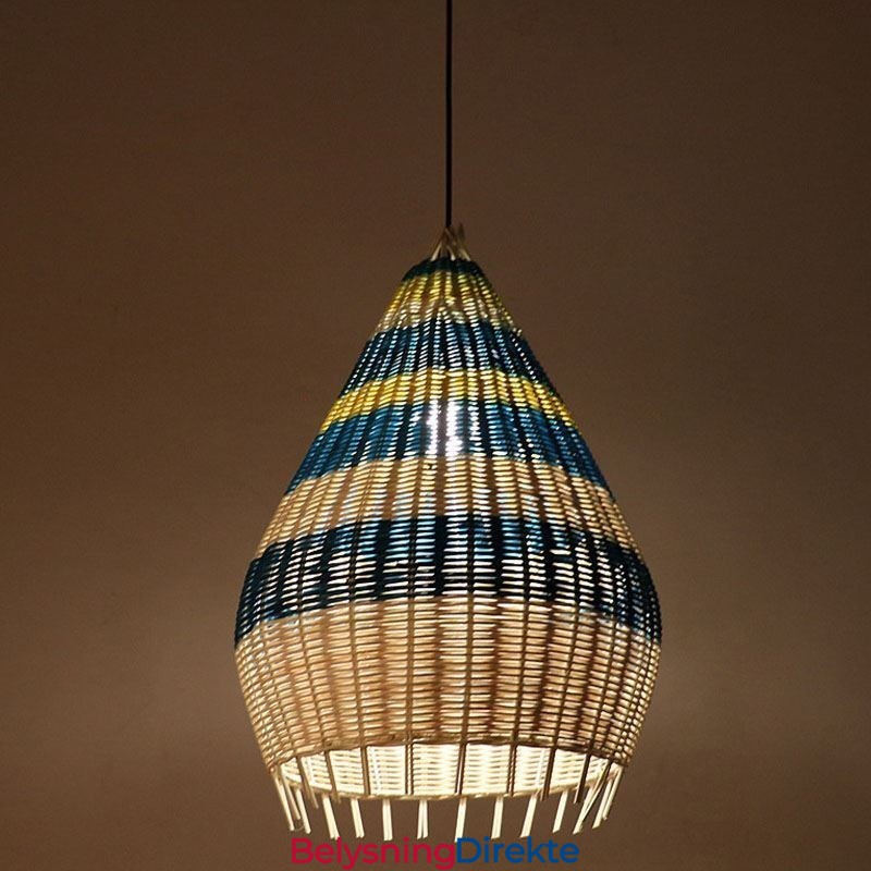 Bambus- Og Rottingpendellampe Med Striper, Håndvevd Intervallskjerm, Taklampe