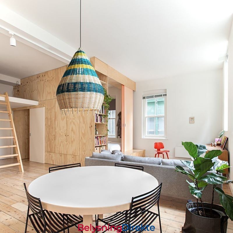 Bambus- Og Rottingpendellampe Med Striper, Håndvevd Intervallskjerm, Taklampe