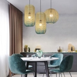 Papirsnor-Anhengslampe I Landlig Retro-Stil Med Gradientblå Taklampe