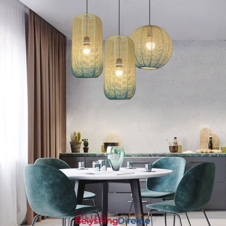 Papirsnor-Anhengslampe I Landlig Retro-Stil Med Gradientblå Taklampe