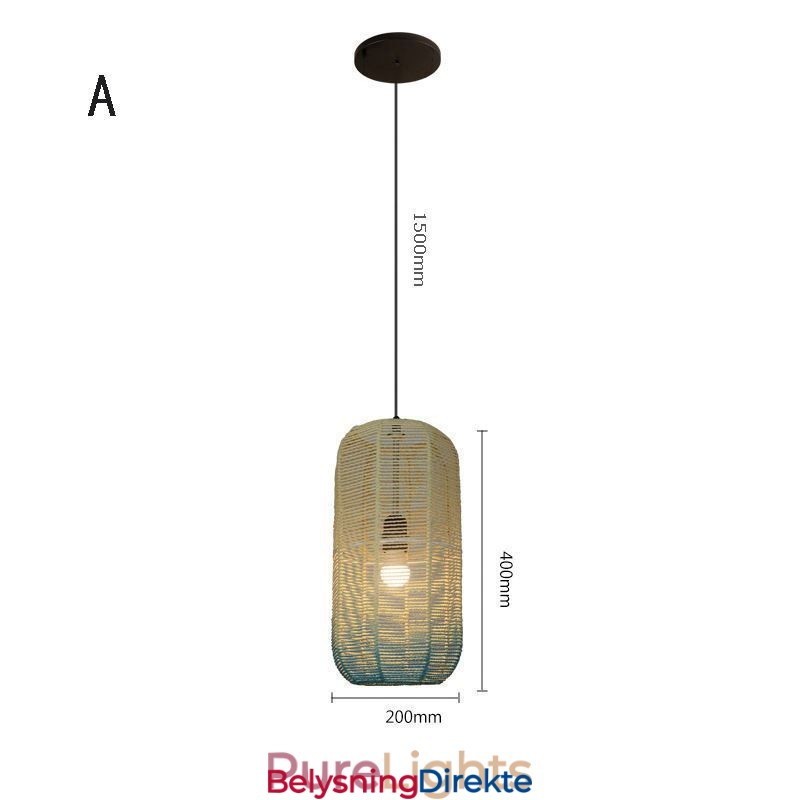 Papirsnor-Anhengslampe I Landlig Retro-Stil Med Gradientblå Taklampe