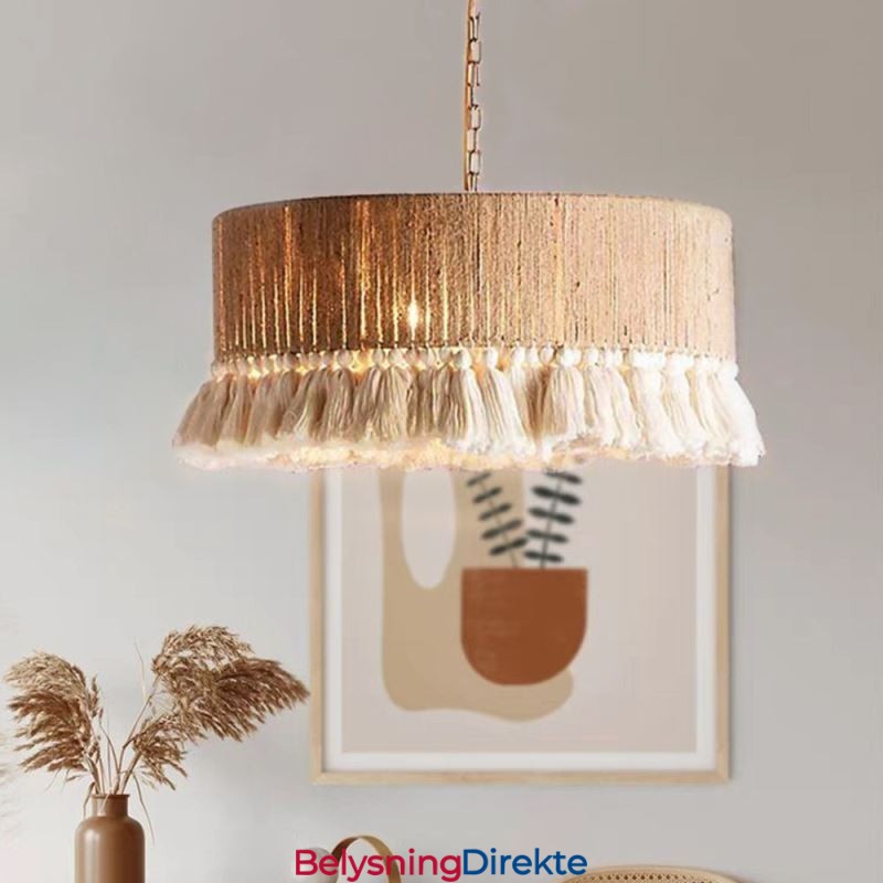 Retro Pendellampe I Bohemsk Stil Med Hamptau Og Dusktak