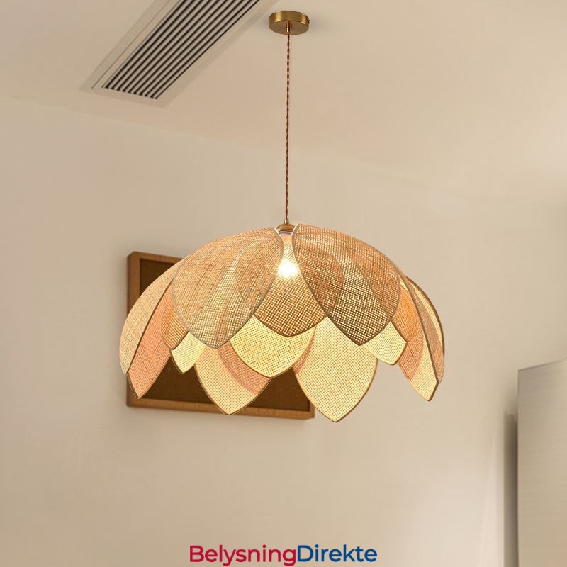 Rattan Lotus Pendellampe Kafé Retro Rattan Kunst Taklampe
