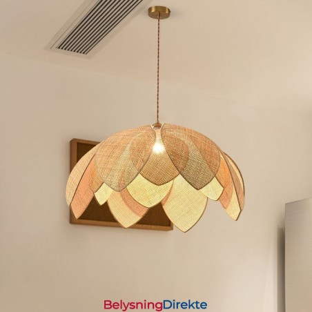 Rattan Lotus Pendellampe Kafé Retro Rattan Kunst Taklampe