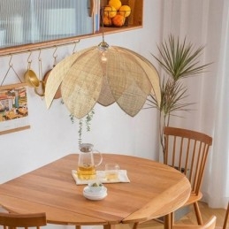Rattan Lotus Pendellampe Kafé Retro Rattan Kunst Taklampe