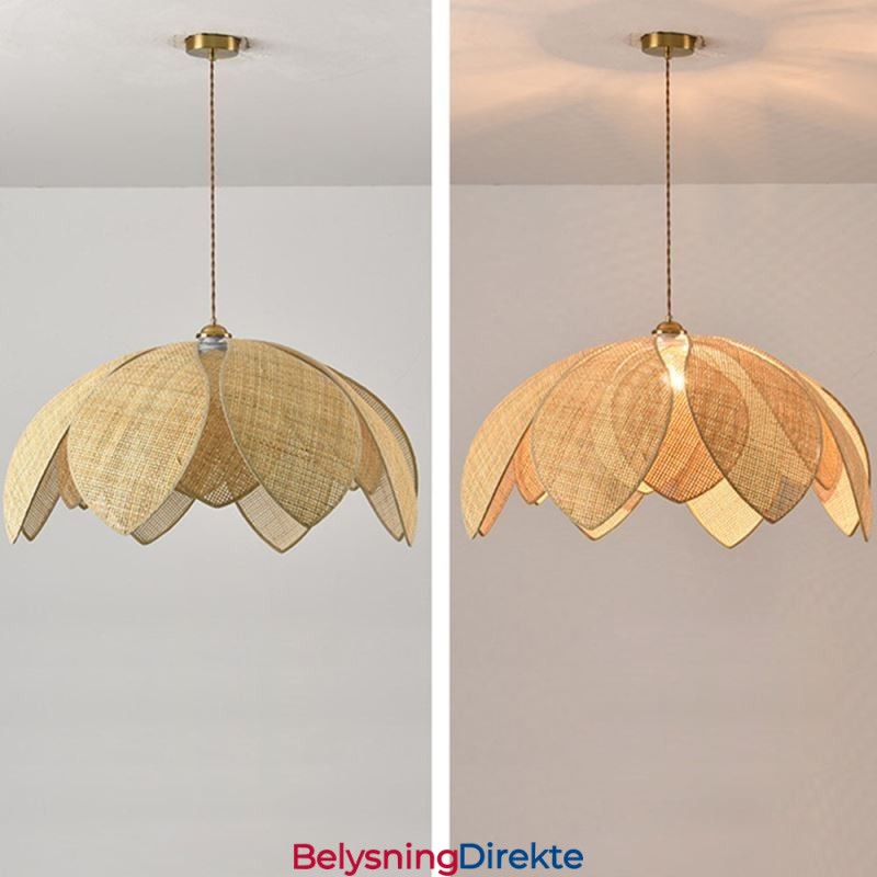 Rattan Lotus Pendellampe Kafé Retro Rattan Kunst Taklampe