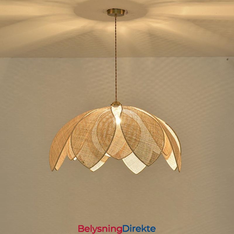 Rattan Lotus Pendellampe Kafé Retro Rattan Kunst Taklampe