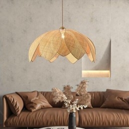 Rattan Lotus Pendellampe Kafé Retro Rattan Kunst Taklampe