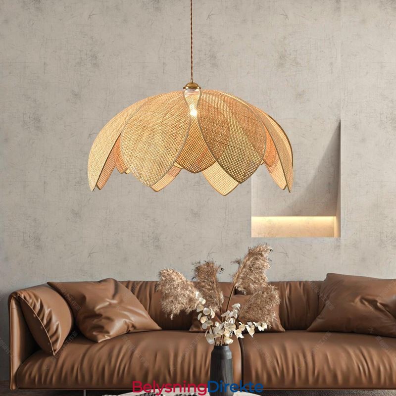 Rattan Lotus Pendellampe Kafé Retro Rattan Kunst Taklampe