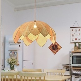 Rattan Lotus Pendellampe Kafé Retro Rattan Kunst Taklampe