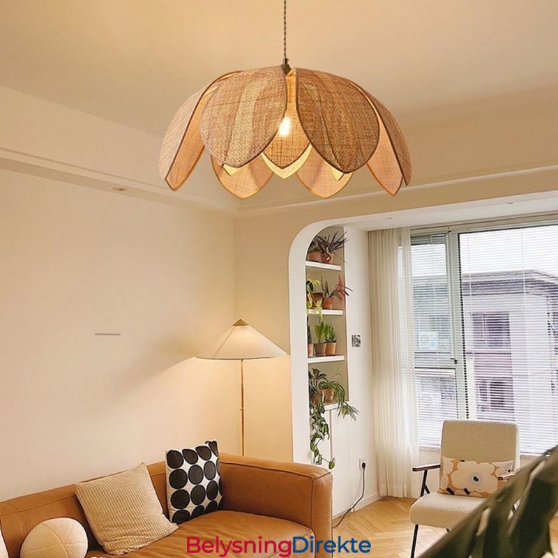 Rattan Lotus Pendellampe Kafé Retro Rattan Kunst Taklampe