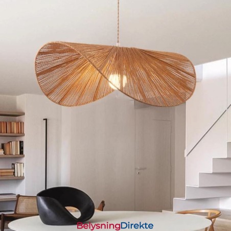 Retro Pendellampe Kreativ Wabi Sabi Stråhatt Taklampe Med Hamptau