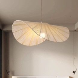 Retro Pendellampe Kreativ Wabi Sabi Stråhatt Taklampe Med Hamptau