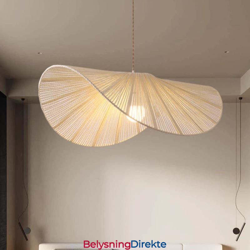 Retro Pendellampe Kreativ Wabi Sabi Stråhatt Taklampe Med Hamptau