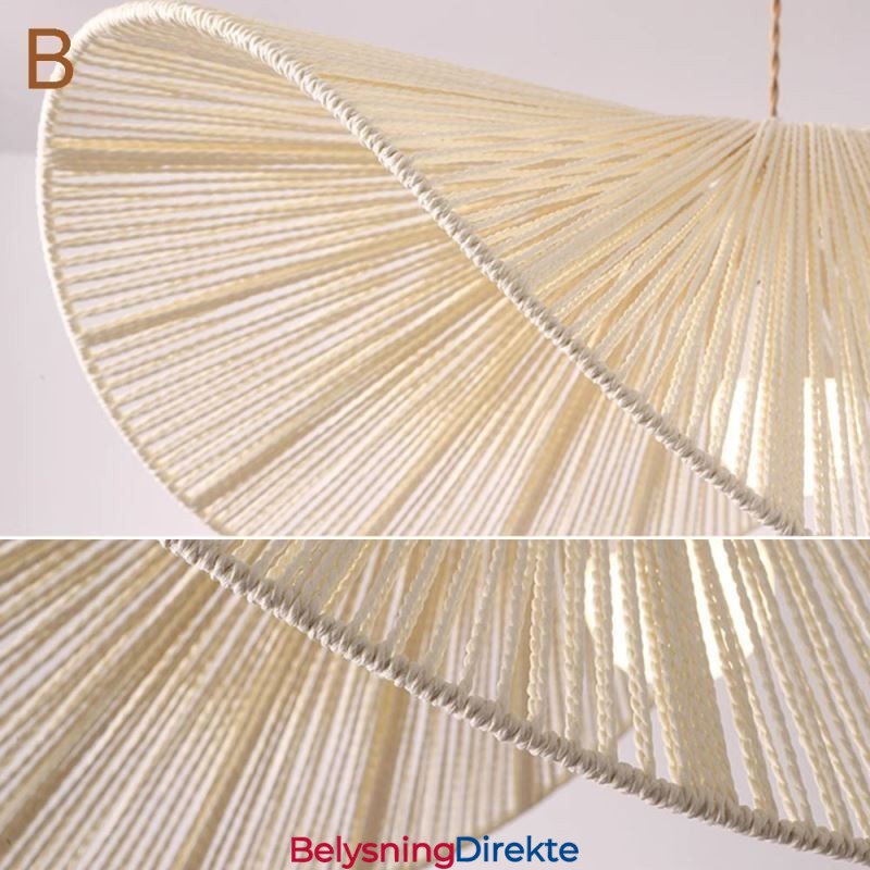 Retro Pendellampe Kreativ Wabi Sabi Stråhatt Taklampe Med Hamptau