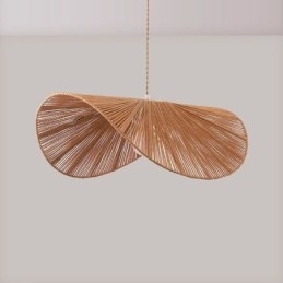 Retro Pendellampe Kreativ Wabi Sabi Stråhatt Taklampe Med Hamptau