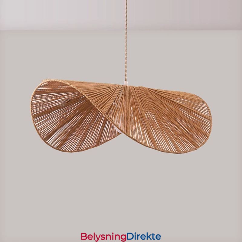 Retro Pendellampe Kreativ Wabi Sabi Stråhatt Taklampe Med Hamptau