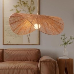 Retro Pendellampe Kreativ Wabi Sabi Stråhatt Taklampe Med Hamptau