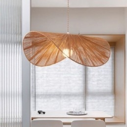 Retro Pendellampe Kreativ Wabi Sabi Stråhatt Taklampe Med Hamptau