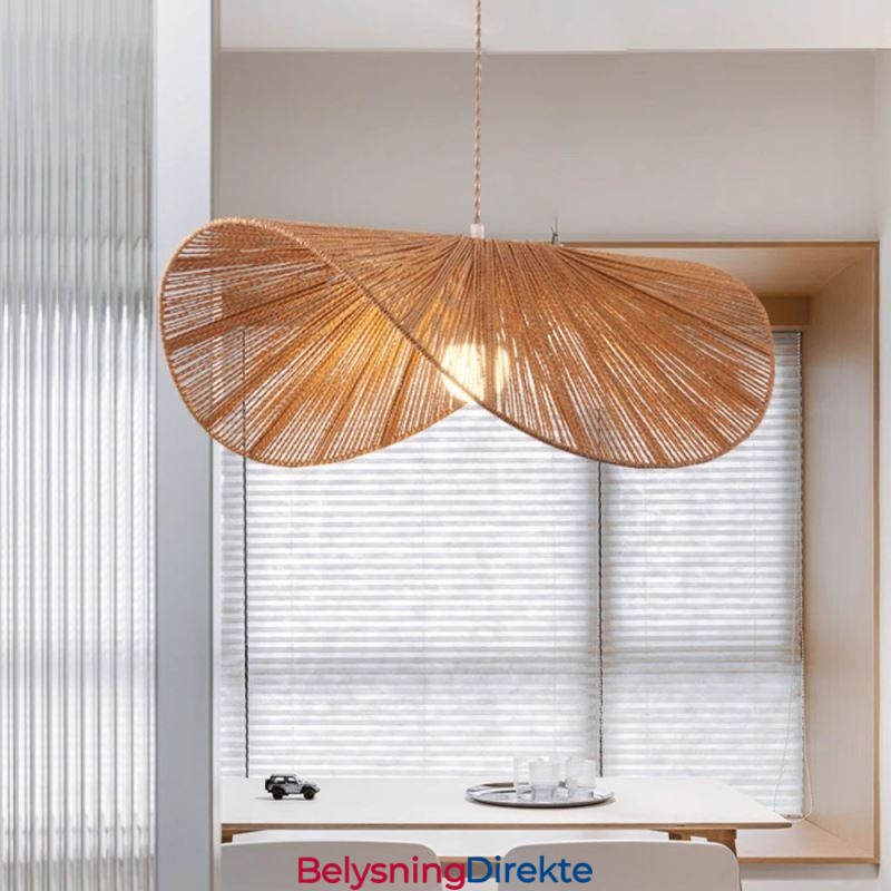 Retro Pendellampe Kreativ Wabi Sabi Stråhatt Taklampe Med Hamptau