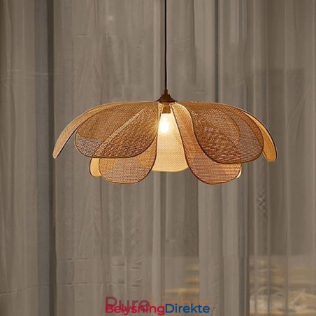 Rotting Petal Pendellampe Wabi Sabi-Stil Håndvevd Rottingtaklampe