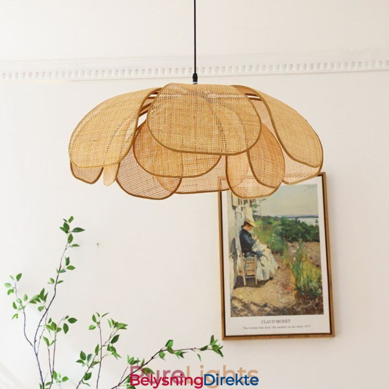 Rotting Petal Pendellampe Wabi Sabi-Stil Håndvevd Rottingtaklampe