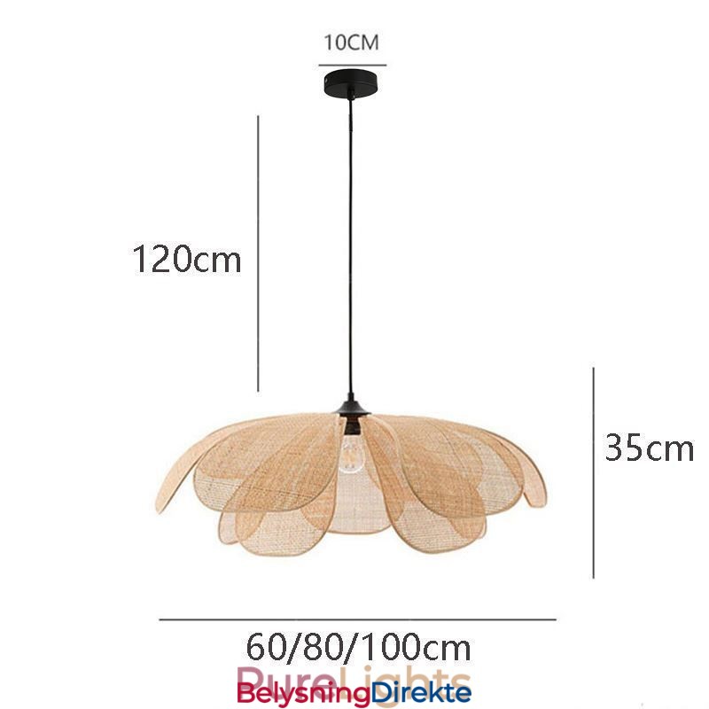 Rotting Petal Pendellampe Wabi Sabi-Stil Håndvevd Rottingtaklampe