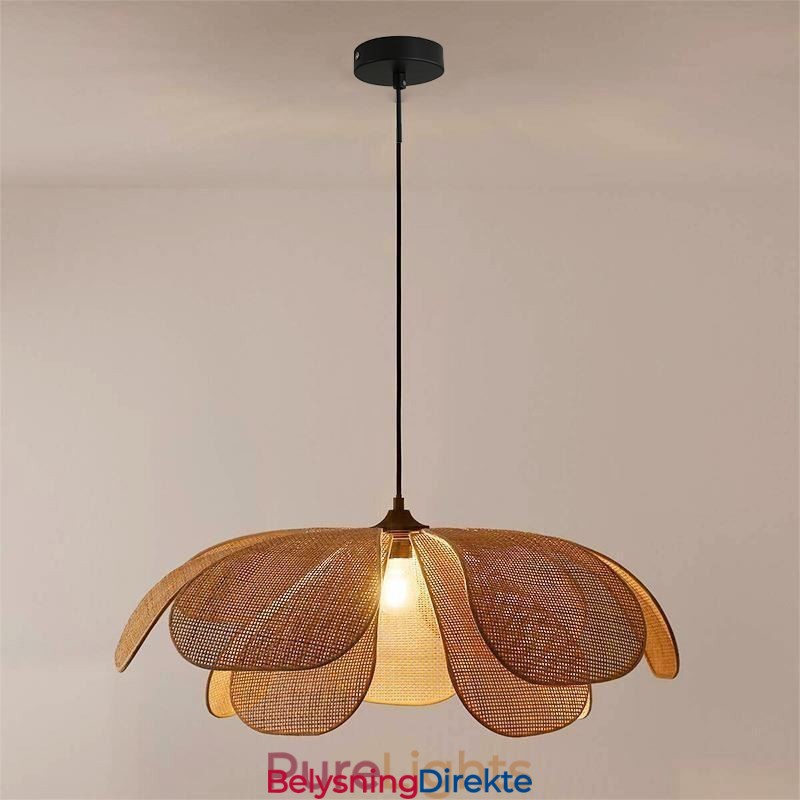 Rotting Petal Pendellampe Wabi Sabi-Stil Håndvevd Rottingtaklampe