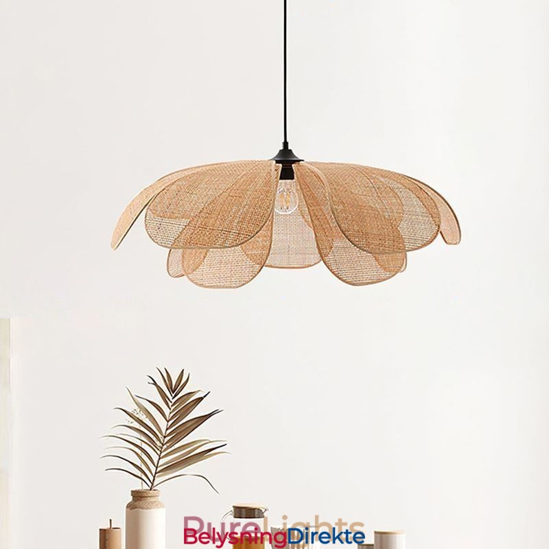 Rotting Petal Pendellampe Wabi Sabi-Stil Håndvevd Rottingtaklampe