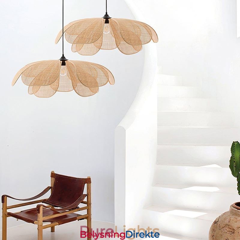 Rotting Petal Pendellampe Wabi Sabi-Stil Håndvevd Rottingtaklampe