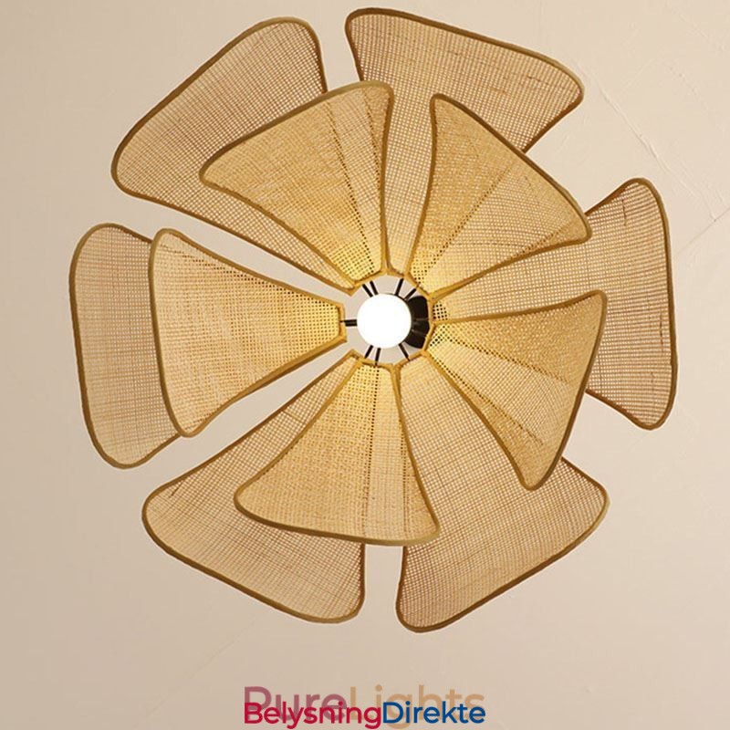 Rotting Petal Pendellampe Wabi Sabi-Stil Håndvevd Rottingtaklampe